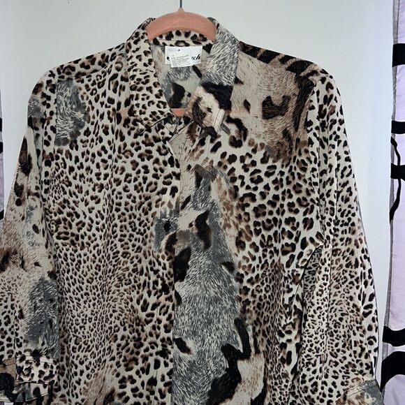 Vintage Animal Print Blouse Shirt Semi Sheer 90s Tiger Print by N Touch Medium - Picture 2 of 7